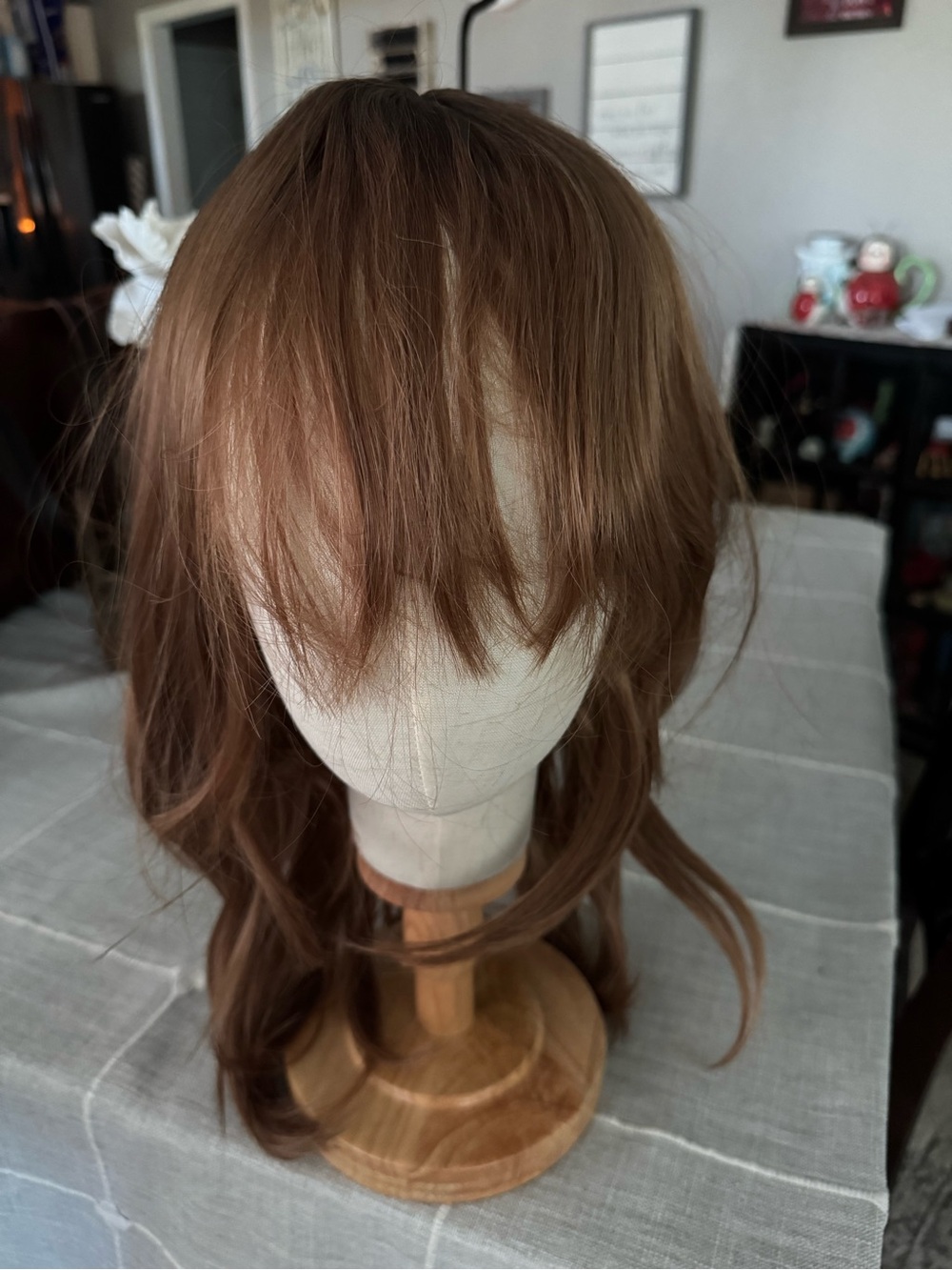 Women’s Chestnut Brown Synthetic Wig with Soft Bangs